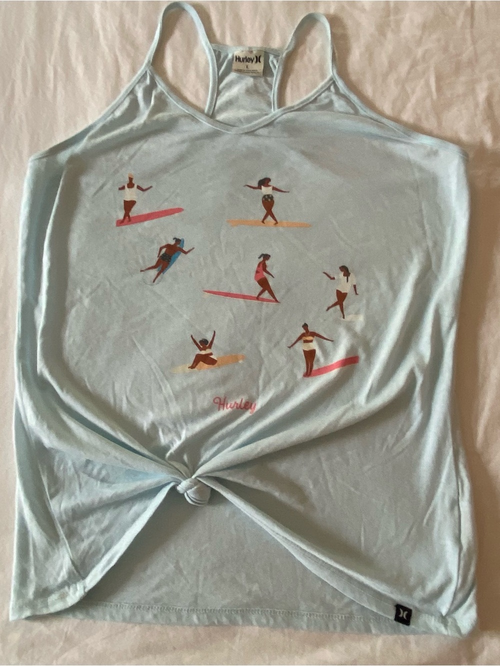 Hurley Tank Top Women’s L Blue Sleeveless Graphic Print Surfer Casual Summer
